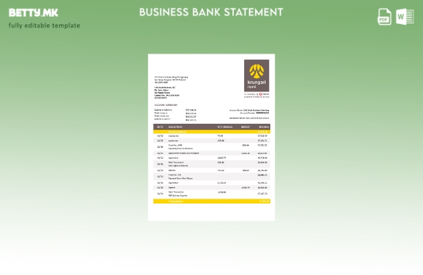 Модерен стил Krungsri Bank of Ayudha Деловна изјава за Word и PDF Шаблон